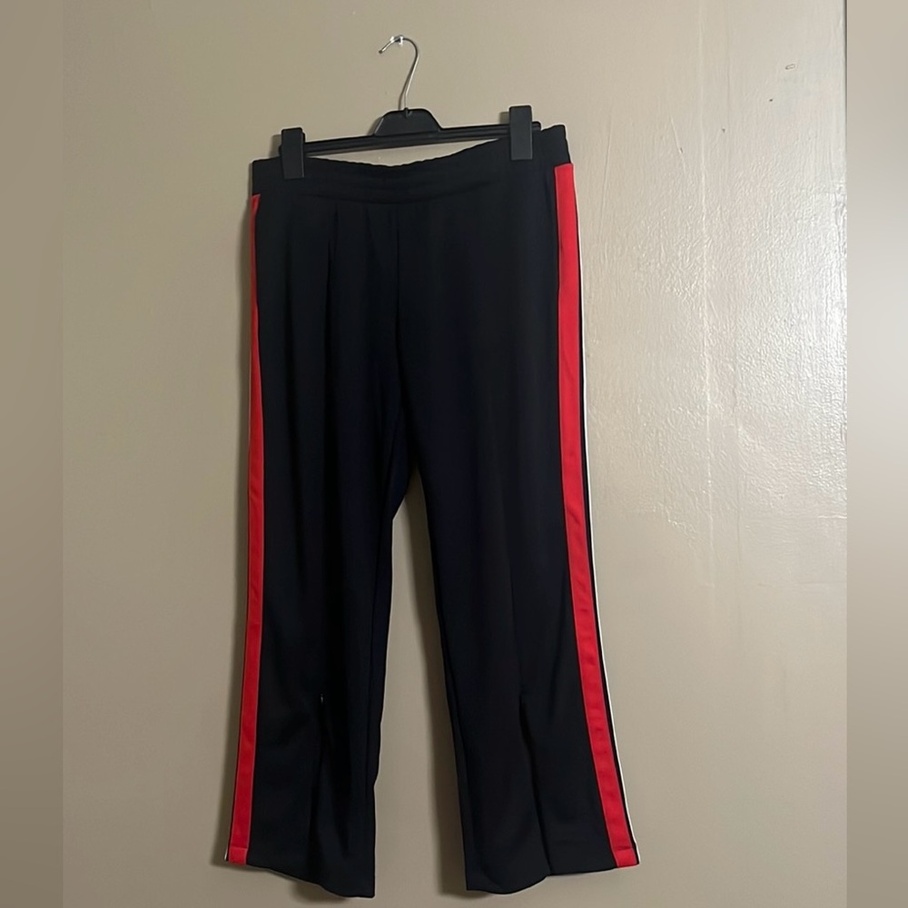 Wild Fable Track Pants Sz L Front Hem Zipper Recycled Polyester Blend Striped